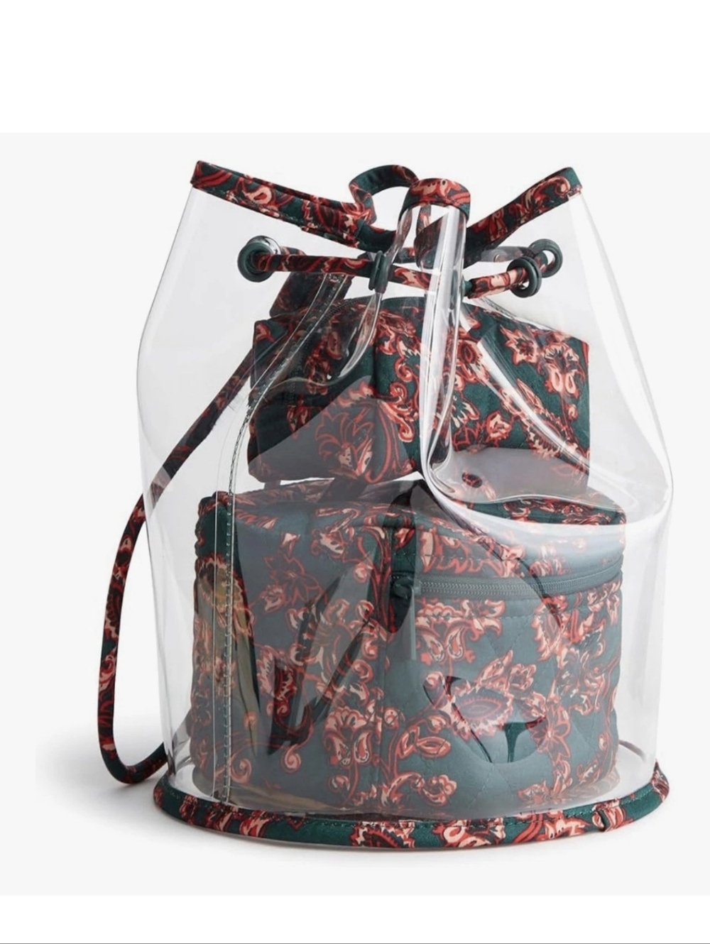 Vera Bradley 3 Piece Cosmetic Set Victorian Vines CLEAR Bag New